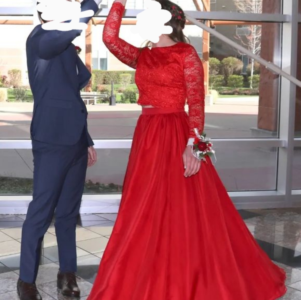 Red Formal Prom Homecoming Princess Lace Dress